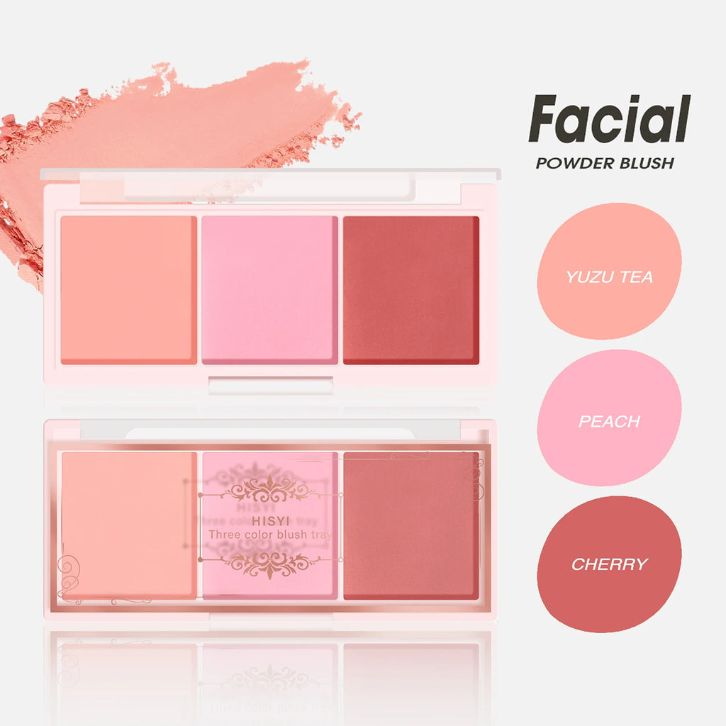 Tidesmit HISYI three-color matte blush palette featuring natural pigment and delicate non-flying powder texture