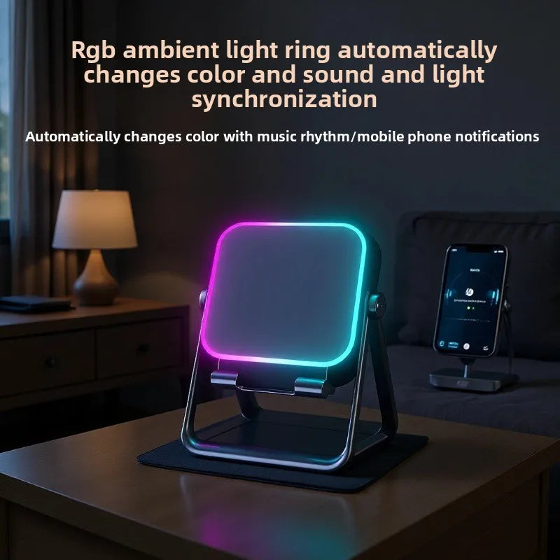 NEW 5 in 1 Auto-induction Wireless Induction Speaker 8 Mode RGB Light Phone Stand Surround Sound Portable Bluetooth Phone Holder