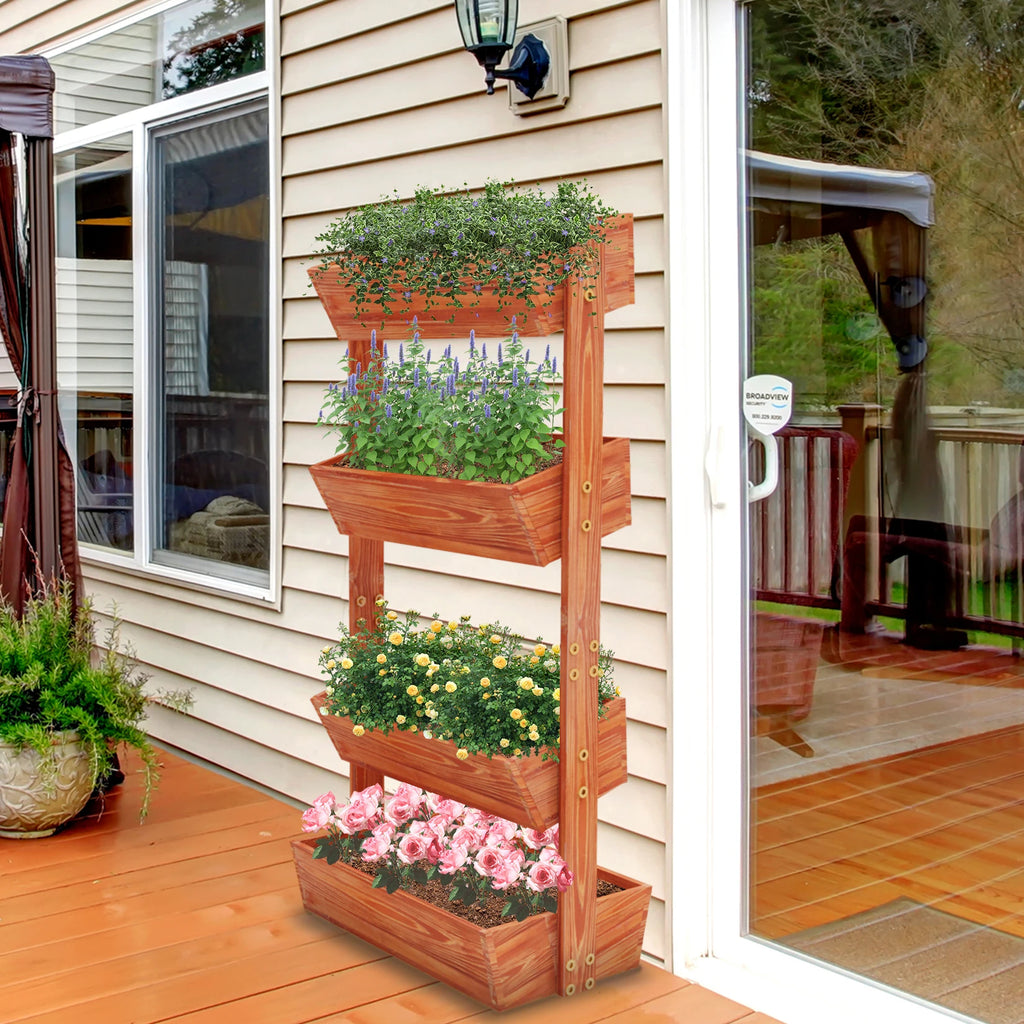 4-Tier Vertical Raised Planter Box Elevated Garden Bed Outdoor Wooden Herb Planter for Gardening And Plant Cultivation
