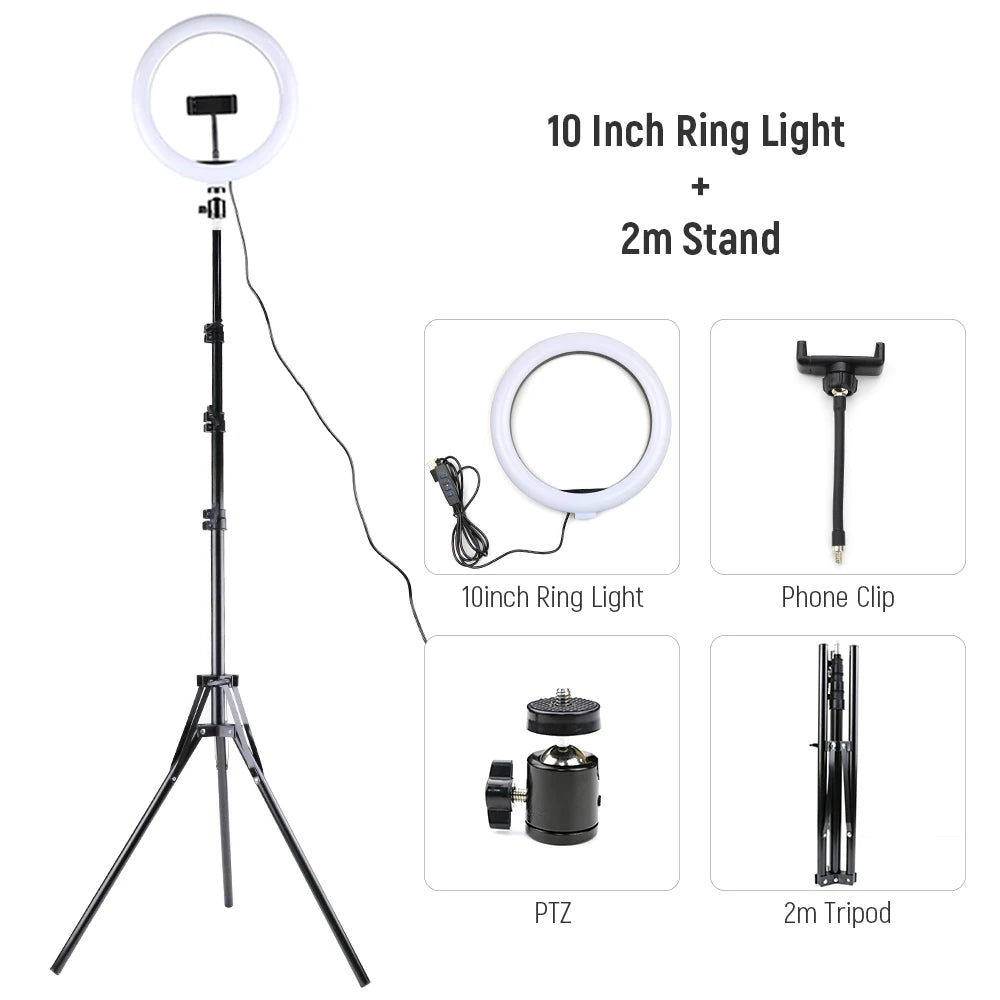 Dimmable LED Ring Light with Adjustable Tripod Stand - Tidesmit EU Light X 2m Tripod China Mainland Tidesmit