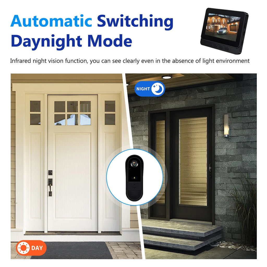 Podofo 4.3in Two-way Intercom Doorbell with 64G Card HD Night Vision IPS Screen Waterproof Visual Doorbell Home Security Video