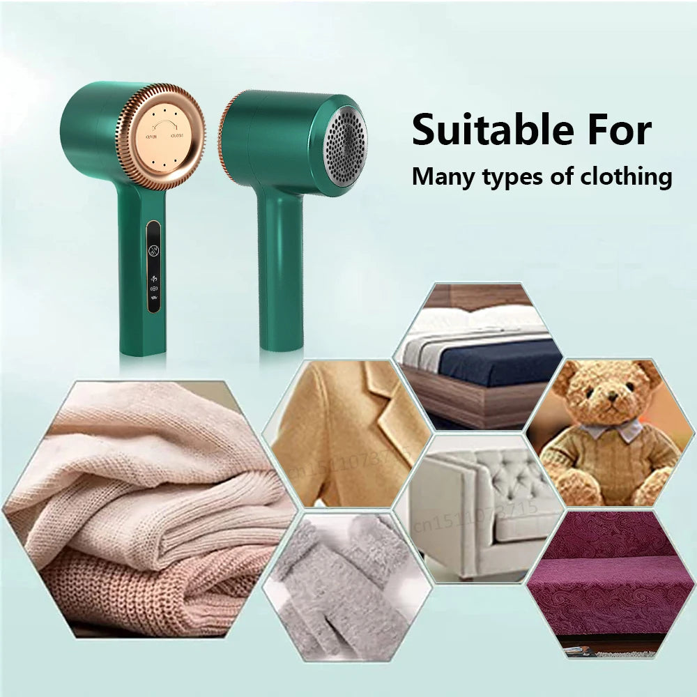 Tidesmit electric lint shaver displaying USB rechargeable charging port and ergonomic hair ball trimmer handle design