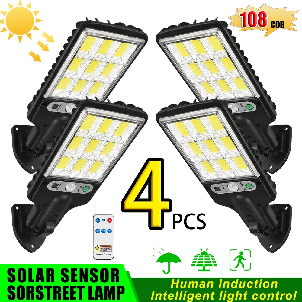 9000 Lumens Super Bright Solar Street Lamp Outdoor Garden Security LED COB Path Light Waterproof With Motion Sensor Remote Night Lights