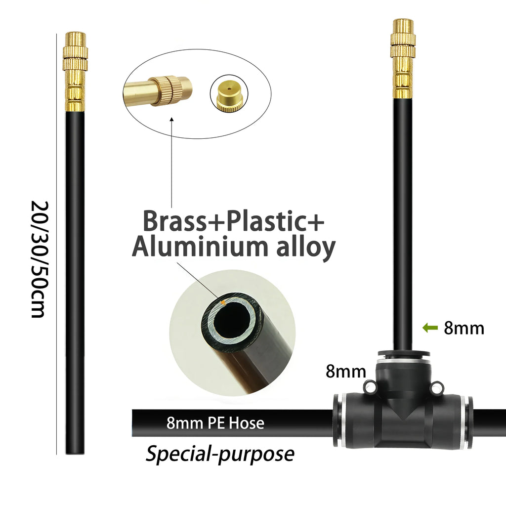 Garden 5 30M 8mm PE Hose 20cm 360 Bending Brass Nozzle Spray Kit Atomized Automatic Irrigation Equipment Plants Mist Watering System