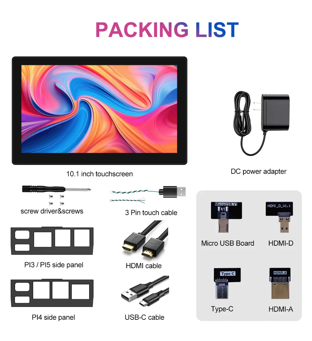 10.1 Inch Raspberry Pi 5 4/3/B/B+/A+ Monitor 1280x800 IPS 5-Points Capacitive Touchscreen Drive Free HDMI Display For Win 7/8/10