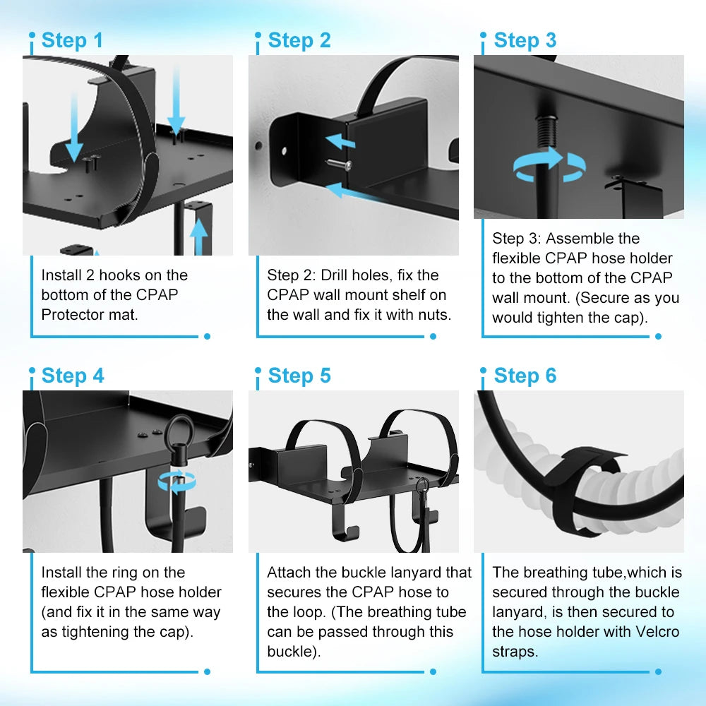 CPAP Wall Mount Shelf Compatible with S10/S11 Bedside Organizer with Adjustable Angle CPAP Hose Holder & Hook for CPAP Mask Tube