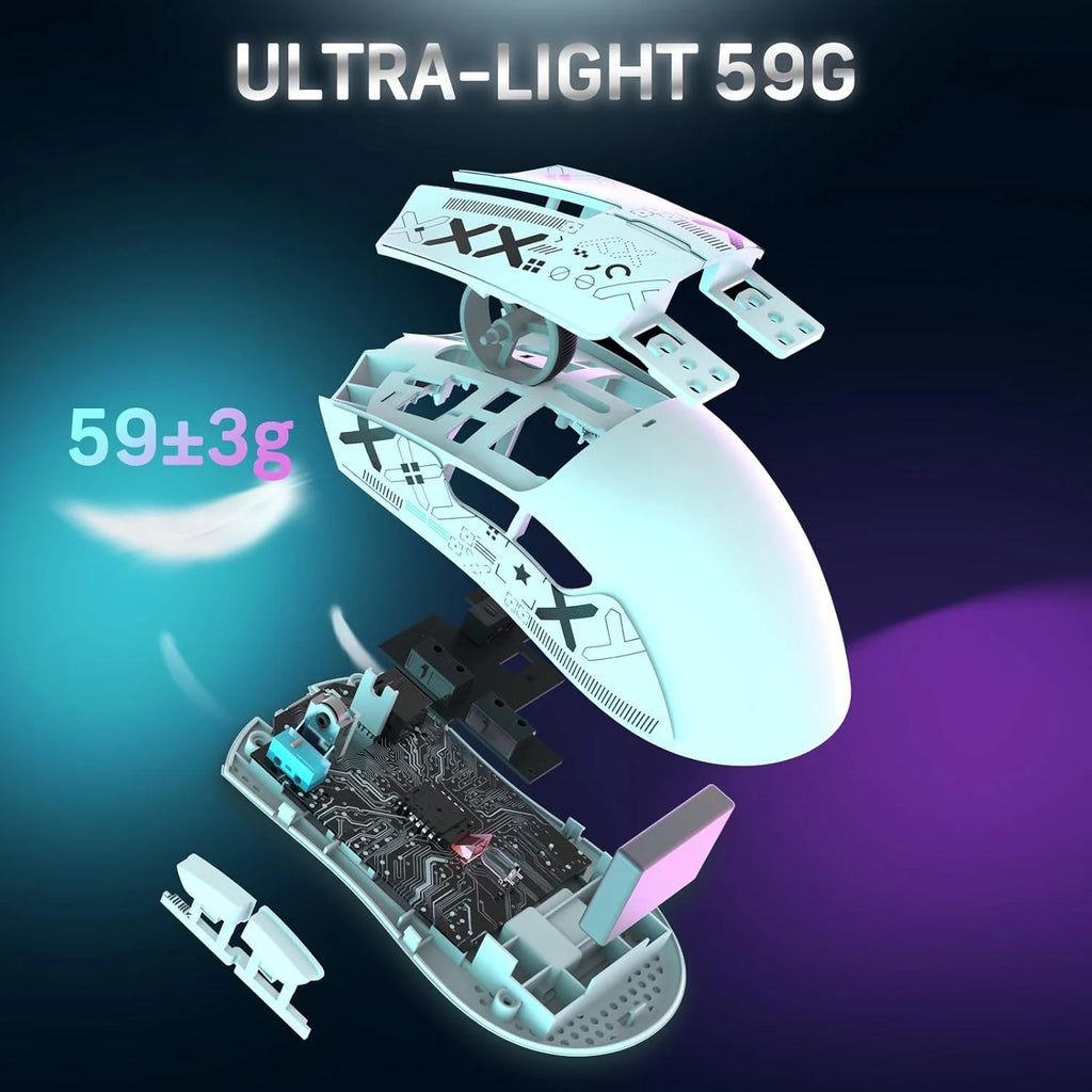 ATTACK SHARK X11 Wireless Gaming Mouse with RGB Magnetic Charging Dock, Wired/2.4G/BT, 22K DPI,Ultralight 59g Tri-Mode with Tape