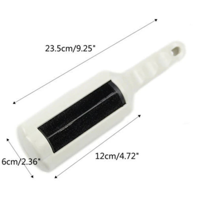 White self-cleaning pet hair remover brush for clothes and furniture. Efficient electrostatic lint removal tool.