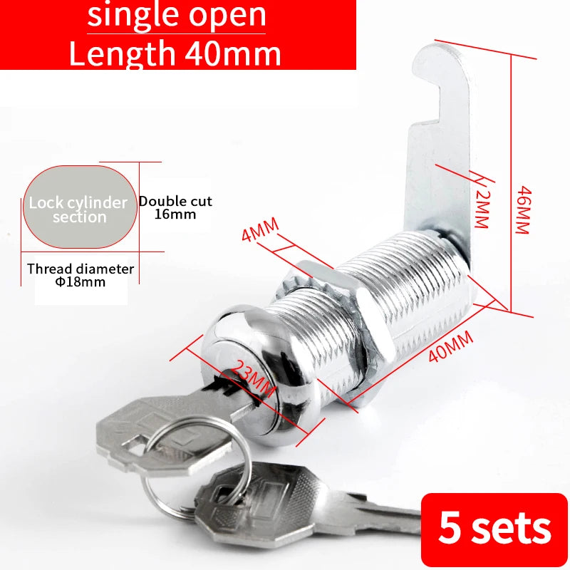 5/20SETS Metal Cylinder Cabinet Security Locker Cam Lock With 2 Keys Same Key Different Key Security Mailbox Lock Drawer 16mm