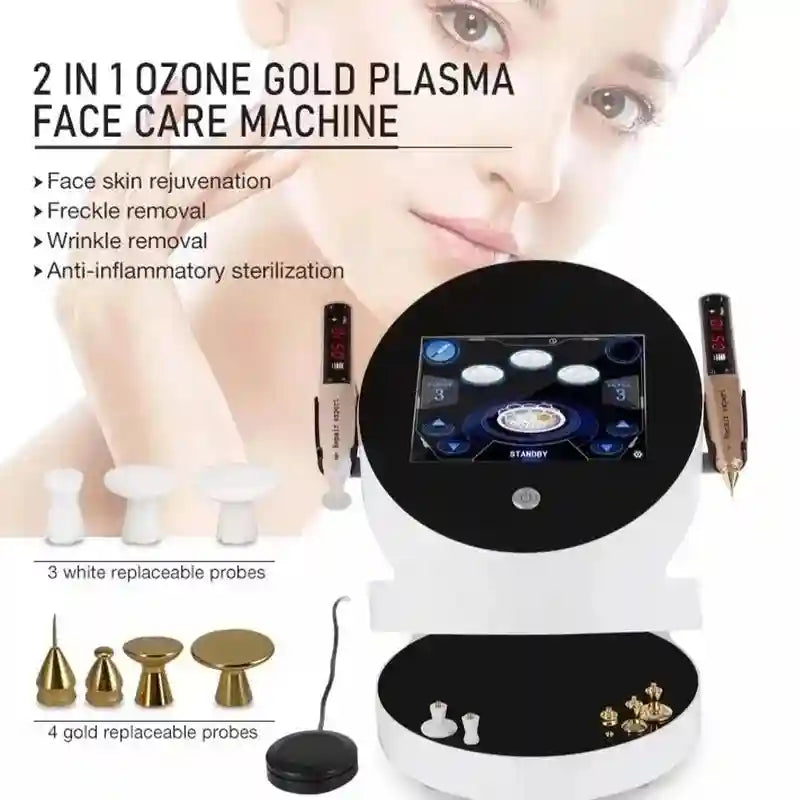 Professional 2-in-1 ozone gold plasma facial lift pen for skin rejuvenation, freckle removal, and wrinkle therapy.