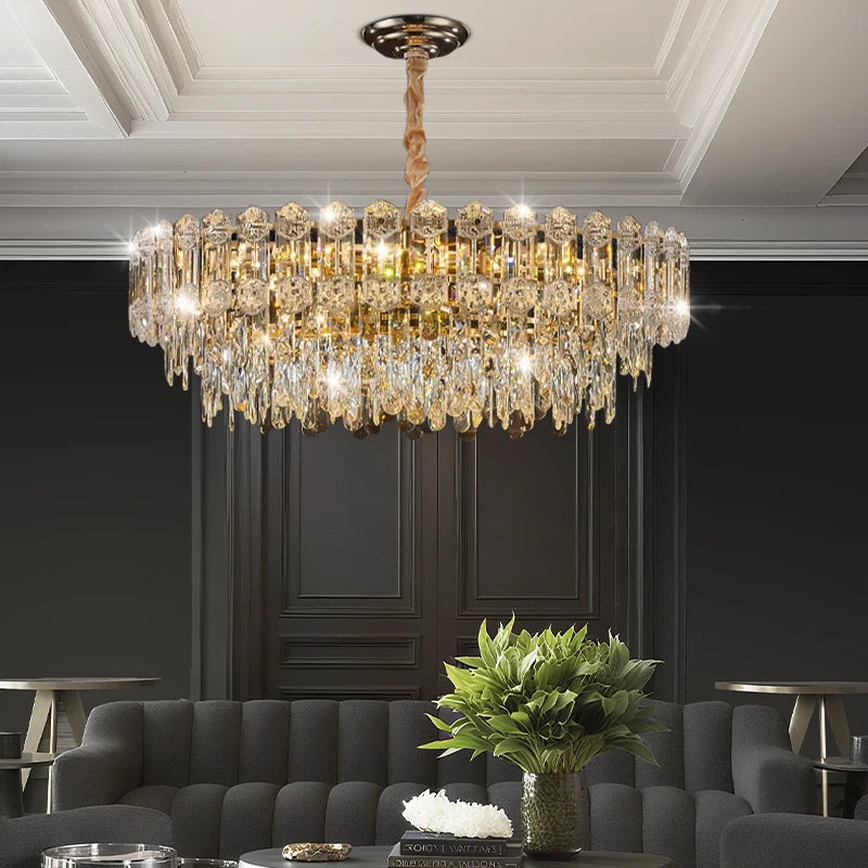 Modern Crystal LED Chandelier for High Ceilings - Adjustable Light Tidesmit