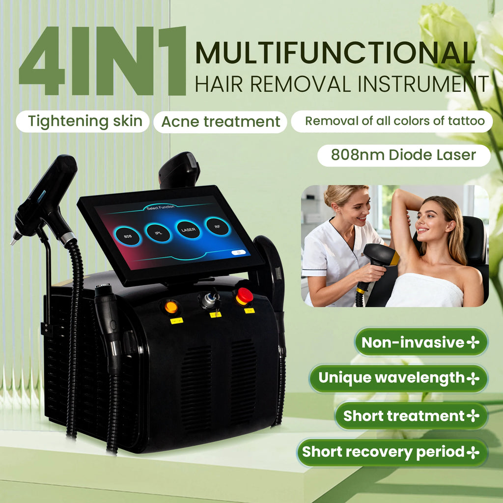 Tidesmit 4-in-1 4500W multifunctional beauty machine side view showing diode laser and RF skin rejuvenation controls