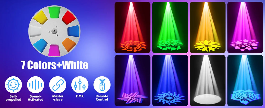 U'King 60W LED Moving Head Light White 4IN1 RGBW LED 7 Gobos Beam Stage Light DMX512 Remote Control for DJ Disco Show Party