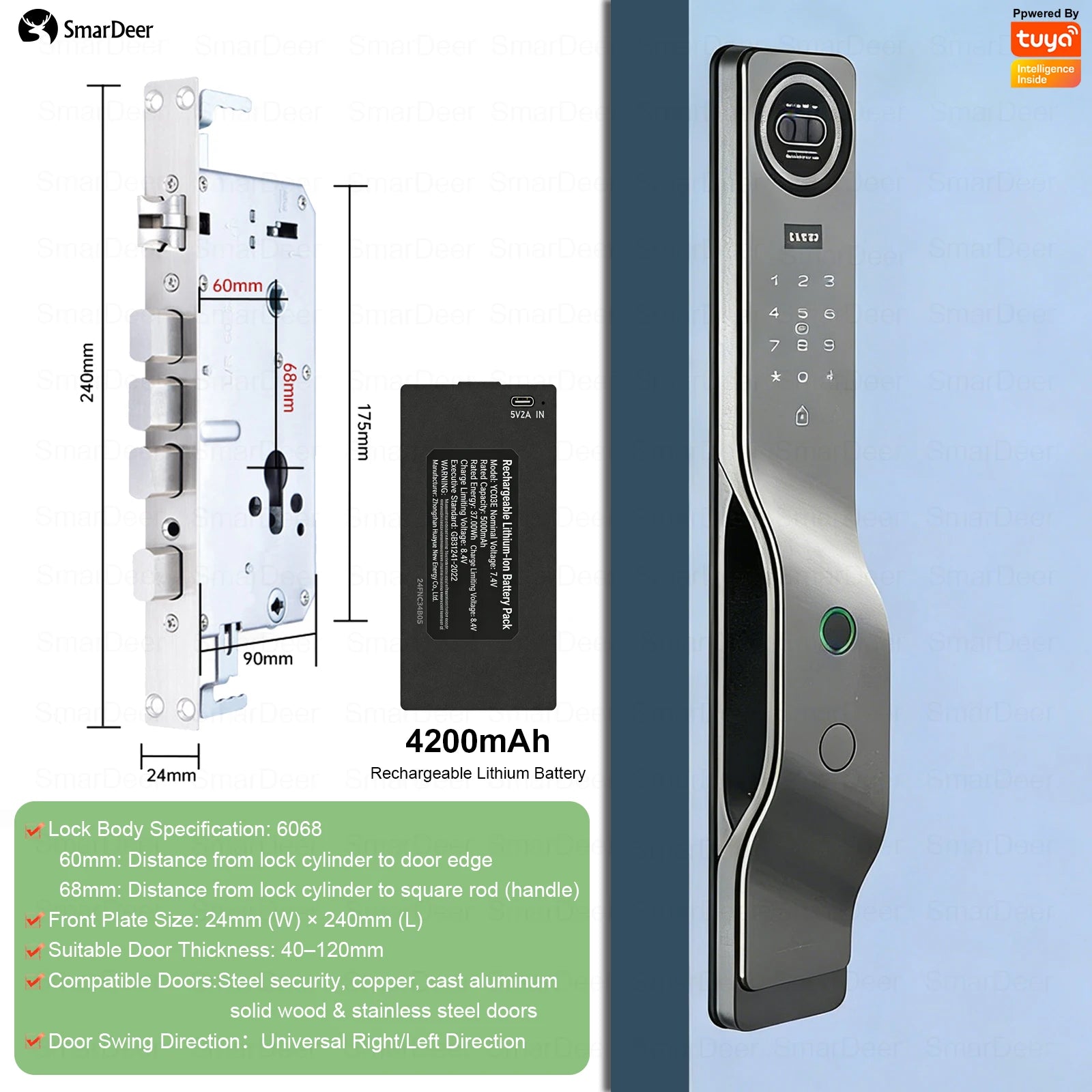 3D Facial Recognition Smart Door Lock with Video Doorbell Camera, Tuya WiFi Fingerprint Password Keyless Security Lock