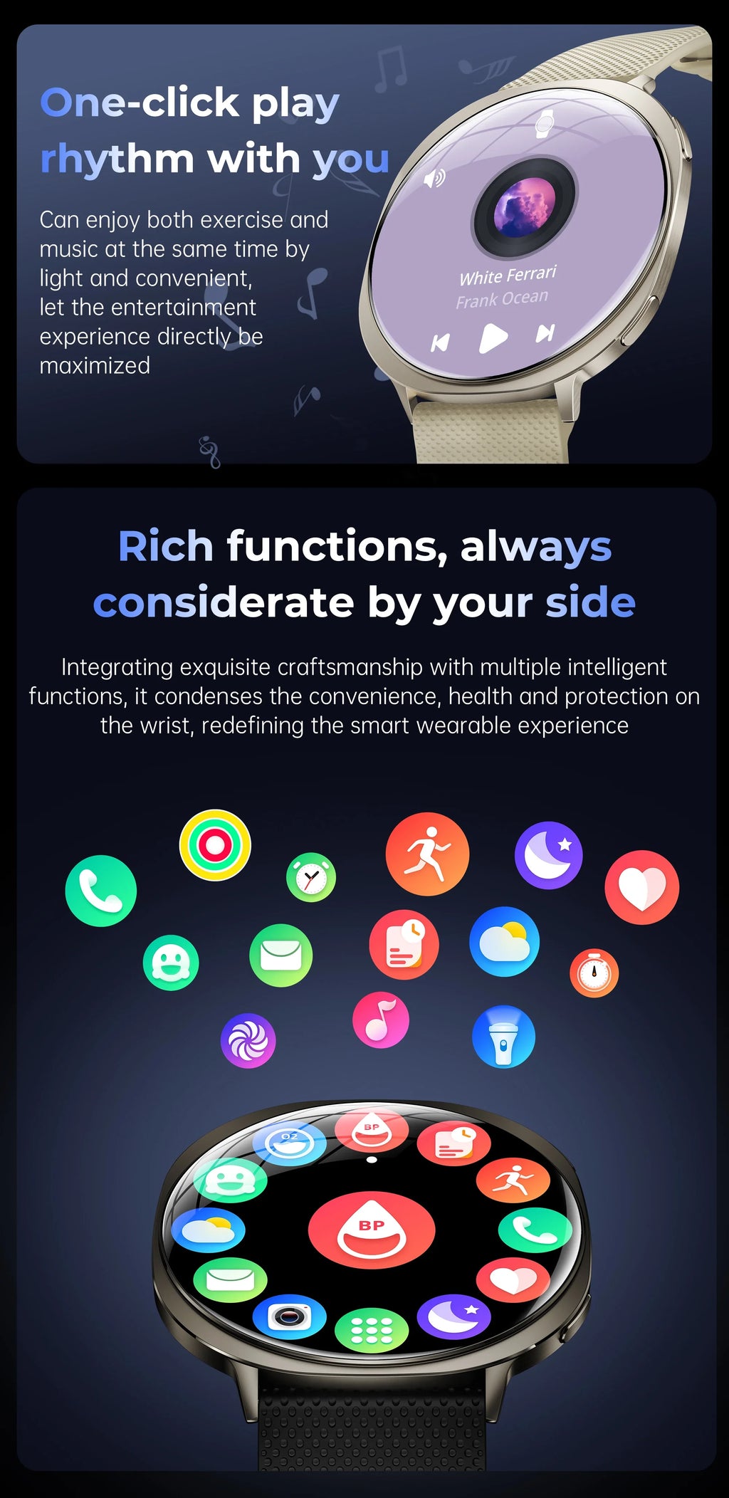 New Smart Watch Tracking Fitness Voice Assistant IP68 Waterproof Flashlight Health Round Curved Screen  Smartwatch Men Women