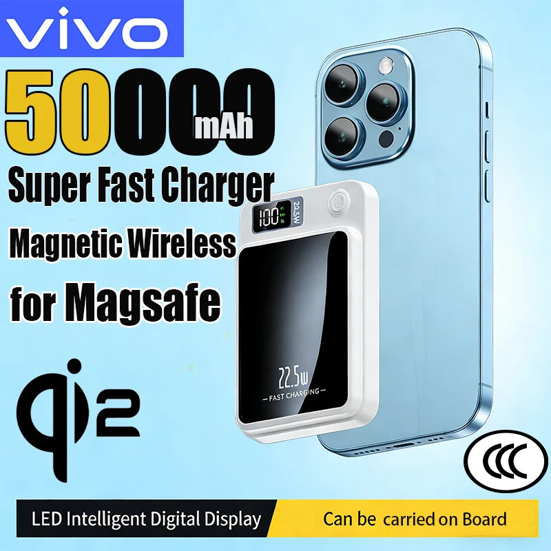 Magnetic Wireless Power Bank 50000mAh - Fast Charging USB-C Travel Battery Tidesmit