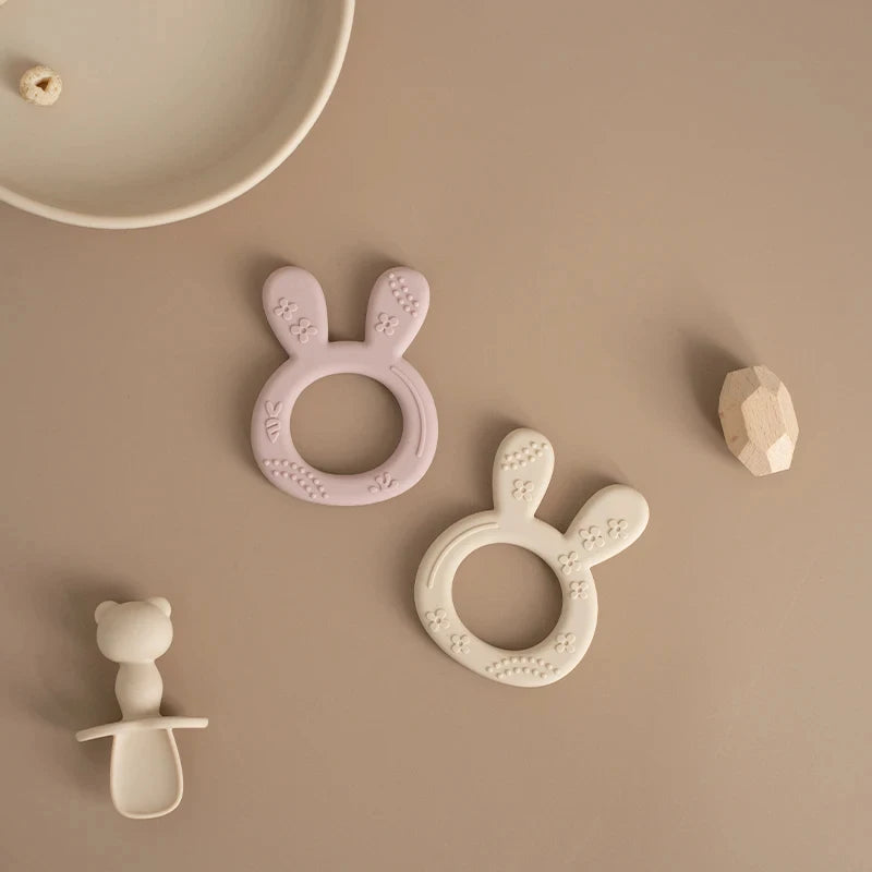 Cartoon Rabbit Baby Soft Silicone Teether Ring BPA Free Newborn Chewing Sensory Toy Food Grade Toddler Teething Toys Baby Stuff