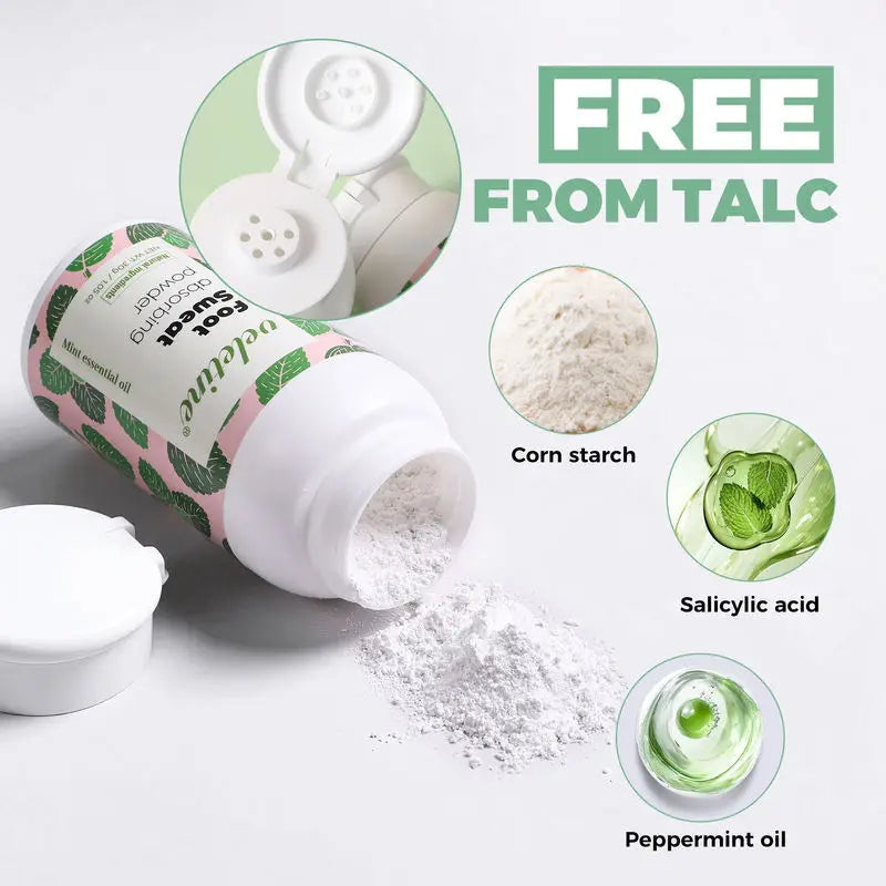 Tidesmit organic foot deodorant powder, 3 pack, natural sweat-absorbing formula keeps feet cool and odor-free.
