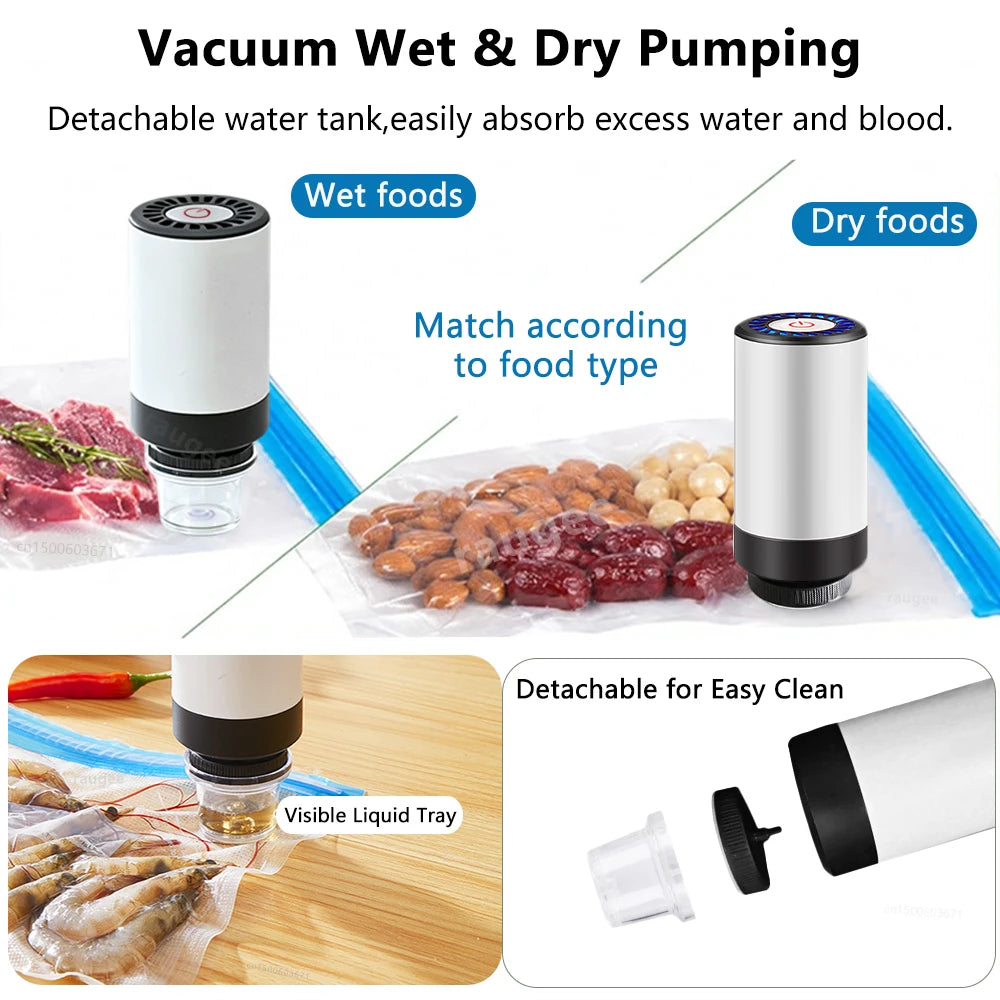 Air Pump Sealer Electric Vacuum Sealer Pump Automatic Dry/Wet Food Sealing Pump USB Rechargeable Mini Air Pump Machine
