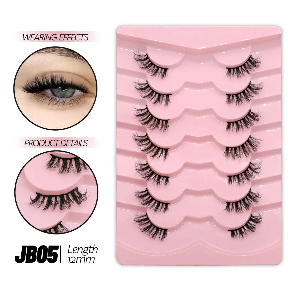 Half Lashes Natural Look Faux Mink Wispy Eyelashes with Clear Band False Eyelashes 7 pairs-JB05 Tidesmit