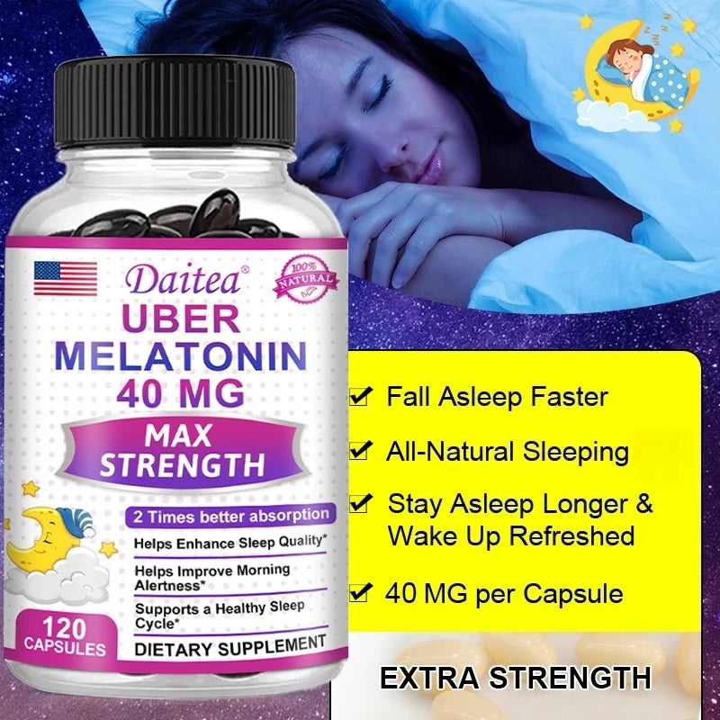 Daitea Super Melatonin Capsules-40mg Contain Vitamin C, Help You Fall Asleep Faster, Relieve Insomnia and Improve Sleep Quality