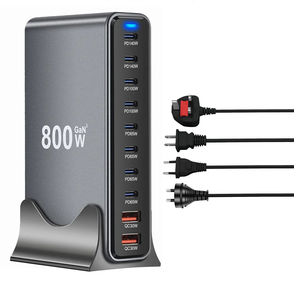 800W 10-Port USB-C Desktop Charging Station - Multi-Device Power Hub Tidesmit