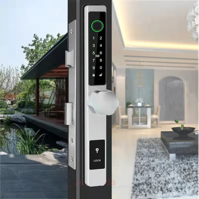 3CM Width Waterproof Aluminum Door Lock Bluetooth Fingerprint Digital Code TTLock Smart Sliding Door Lock 2885 3585 4585 Mortise