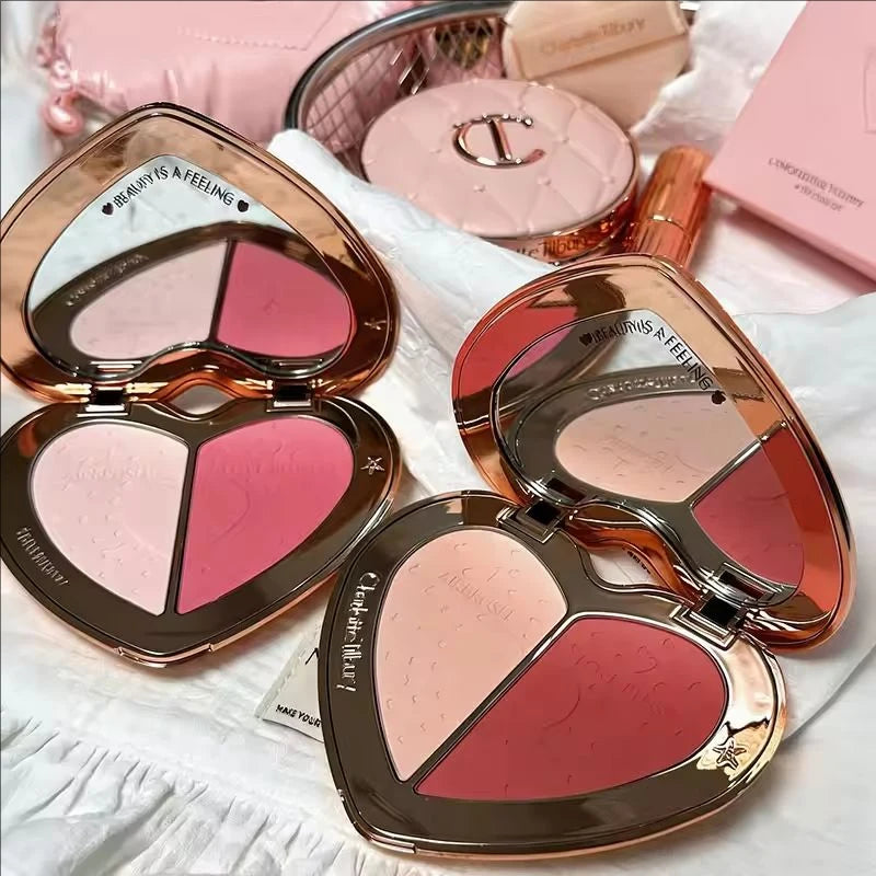 Tidesmit two-color heart blusher and eyeshadow palette detail view showing long-lasting waterproof face makeup
