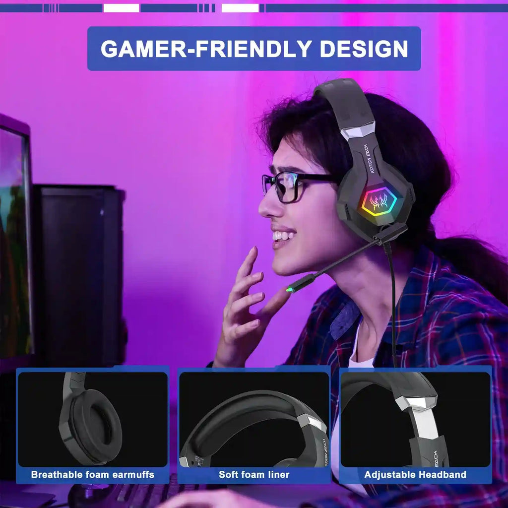 Tidesmit RGB Over-Ear Gaming Headphones with Mic - Low Latency Audio Tidesmit