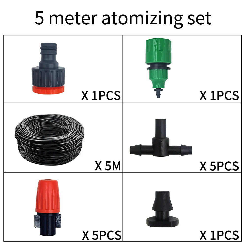 Fog Nozzles Irrigation Kit 5M-20M Garden Automatic Spray Misting Plant Watering System with 4/7 PE Hose and Connector 2027