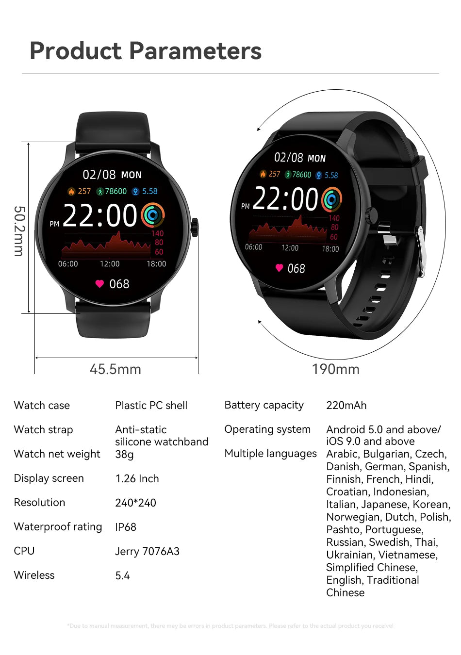 New Smart Watch 1.26" HD Smartwatch for iOS Android Answer/Make Call 100+ Sport Fitness Tracker Heart Rate Monitor Smart Watches
