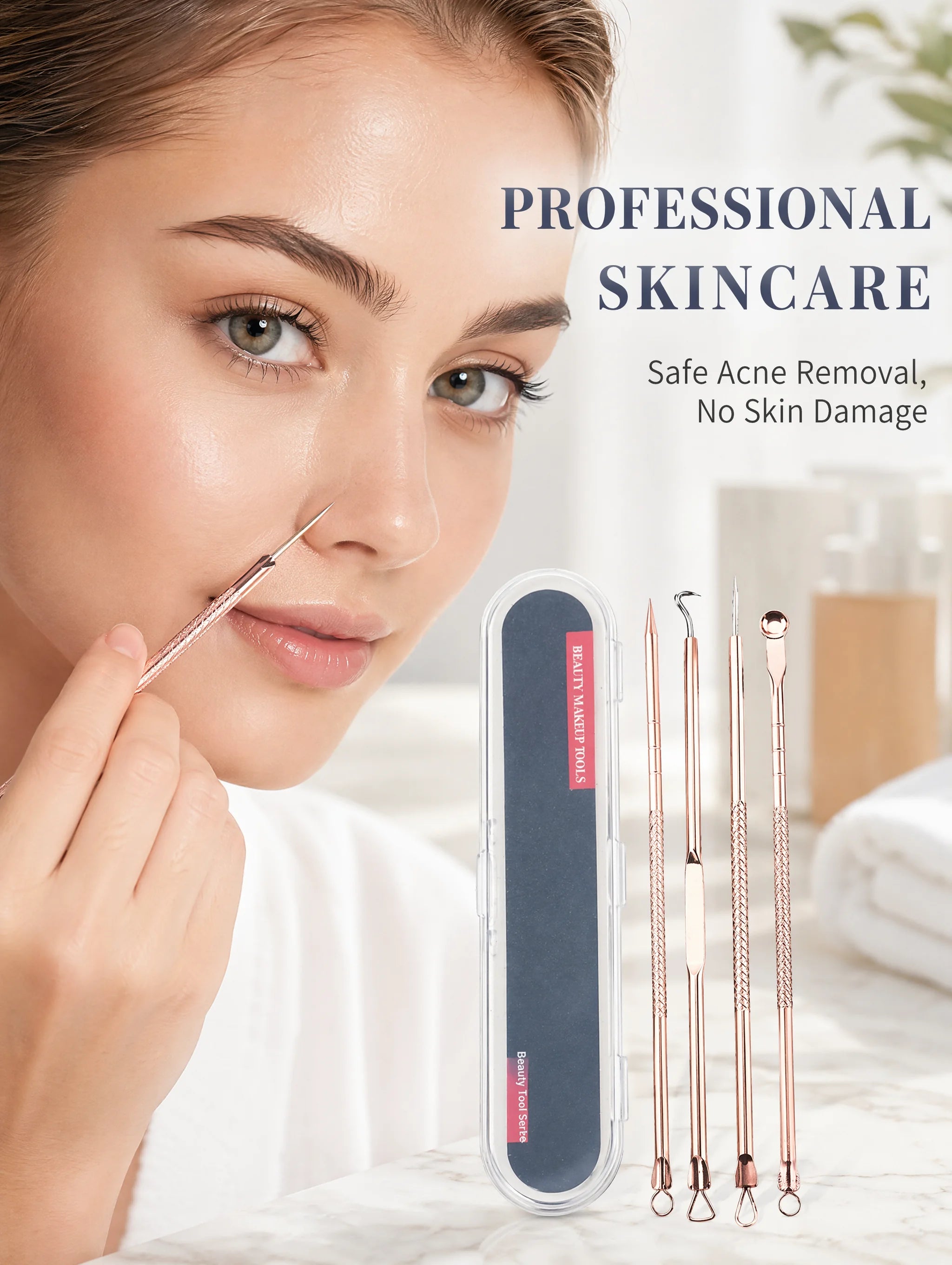 Stainless Steel Acne Needle Set of 8 Pieces, High-Density Blackhead Tweezers, Professional Acne Extraction Needles, Tool for Removing Closed Comedones, Portable Storage Set for Home and Beauty Salon Use