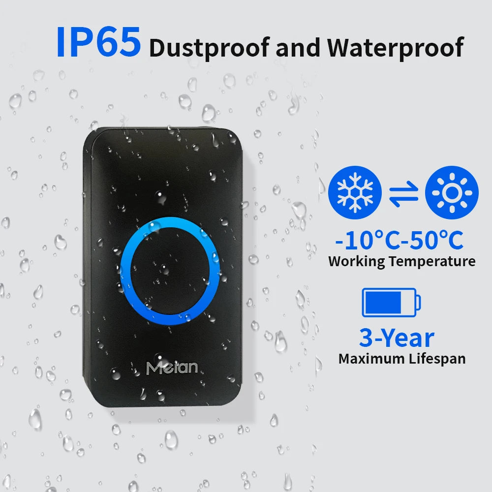 Meian IP65 Waterproof Wireless Doorbell Smart Home Outdoor Door Bell 60 Ringtone 5 Volume Adjustable LED Flash Smart Door Bell