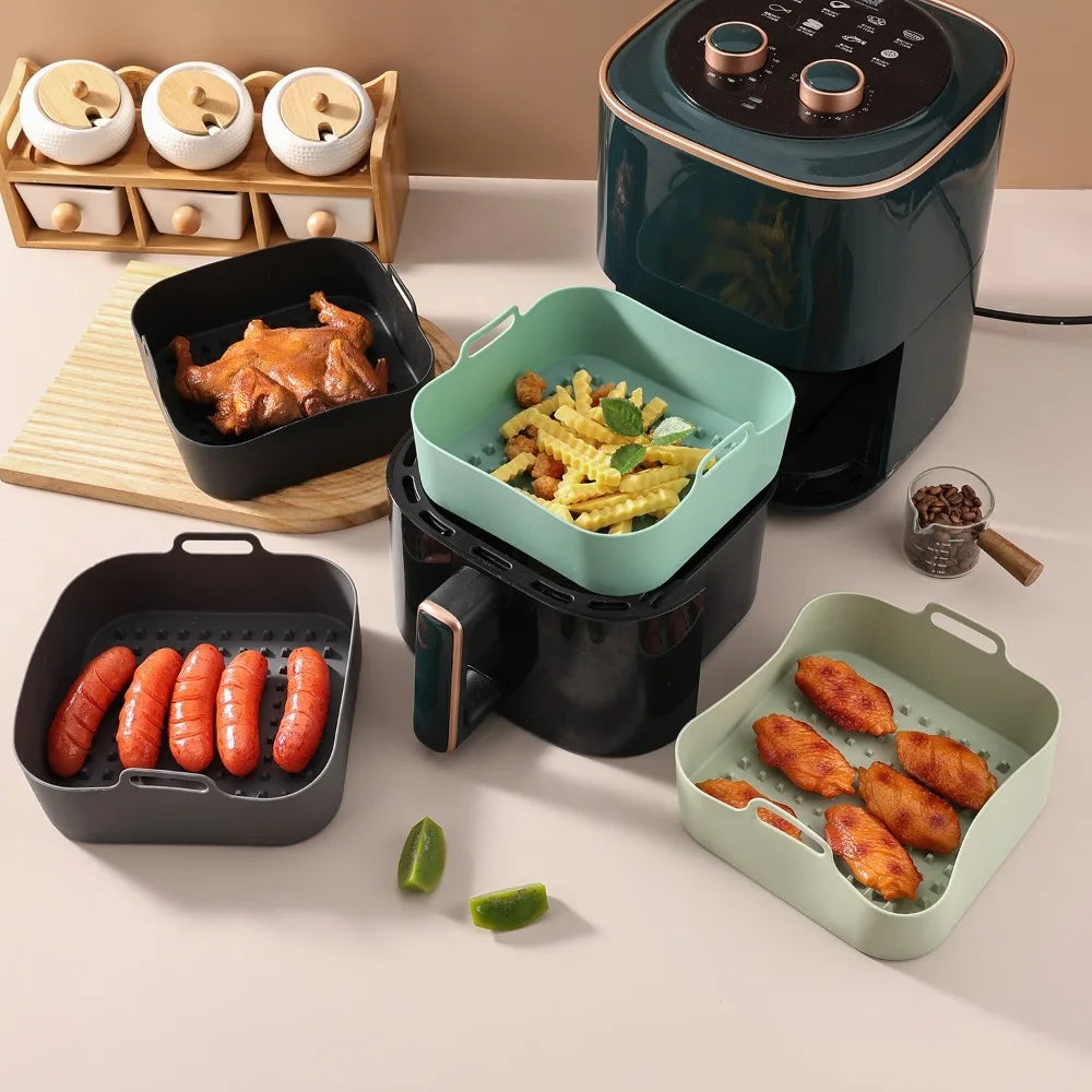 Silicone Air Fryer Baking Tray Square Reusable High Temperature Resistant Air Fryer Baking Pan Insulation Mat Oven Baking Tools