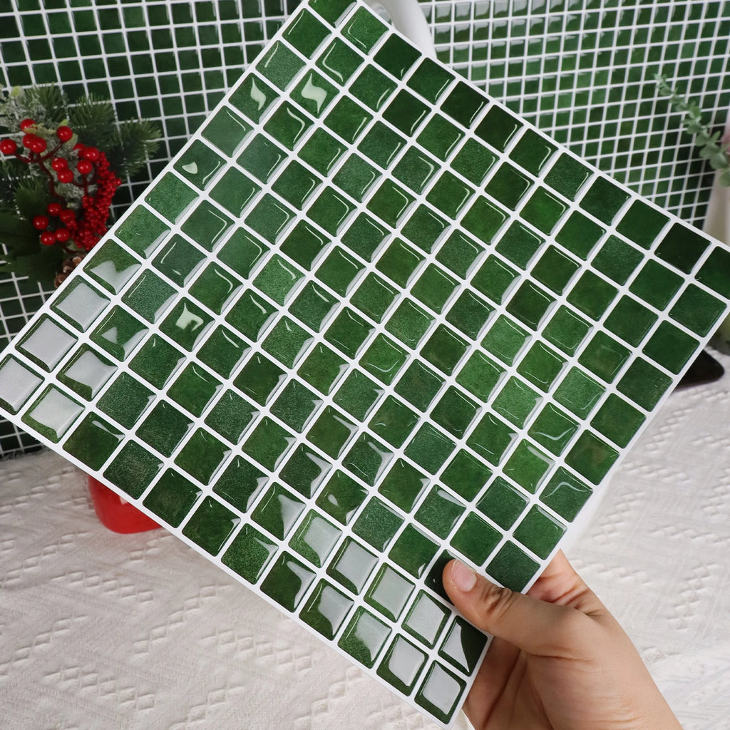 3pcs Christmas Style Wall Sticker Mosaic Tiles Self Adhesive Kitchen Vinly Wallpaper  Removable Waterproof Square Wall Decals