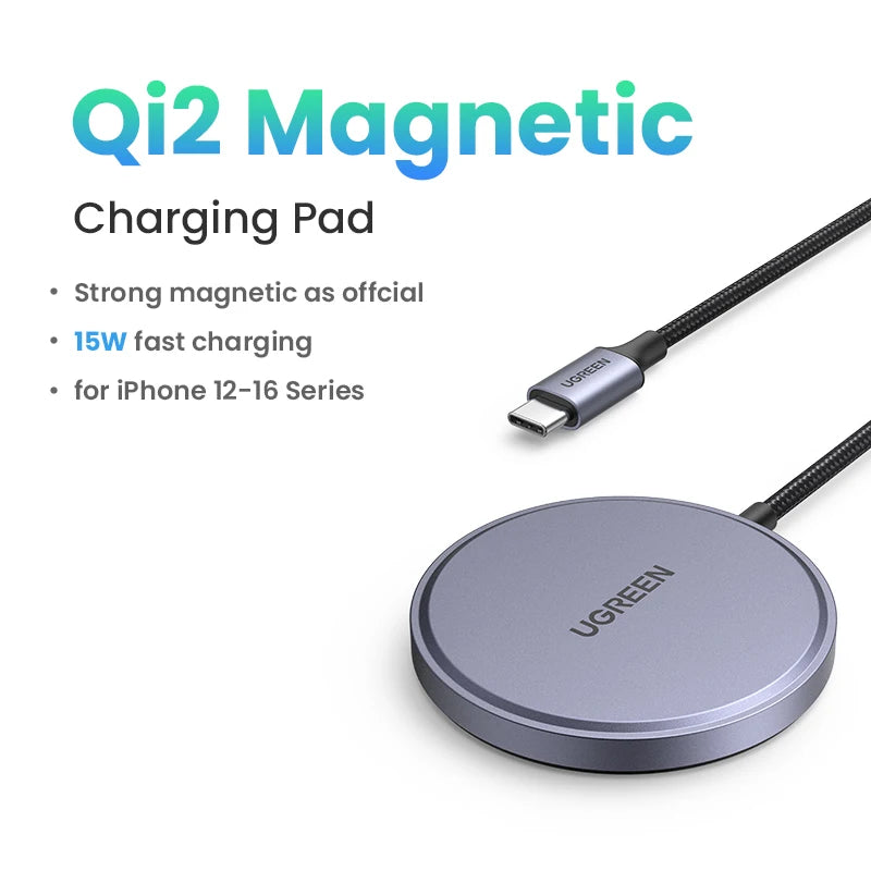 Wireless Charger for iPhone 16: Qi2 Certified MagSafe Compatible Pad Grey Tidesmit