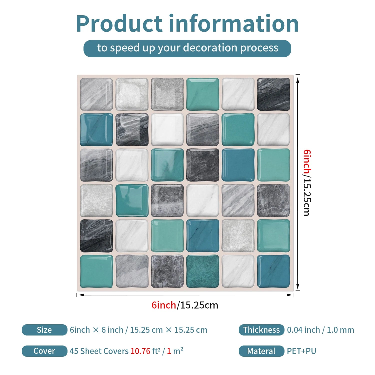 Mosaic tile stickers, removable self-adhesive wall decals, waterproof peel and stick backsplash, suitable for kitchen