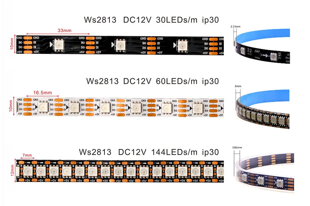 WS2811 WS2812 WS2813 WS2815 DC 5V 12V Color-Changing Addressable and Programmable LED Light Strips for Colorful Lighting