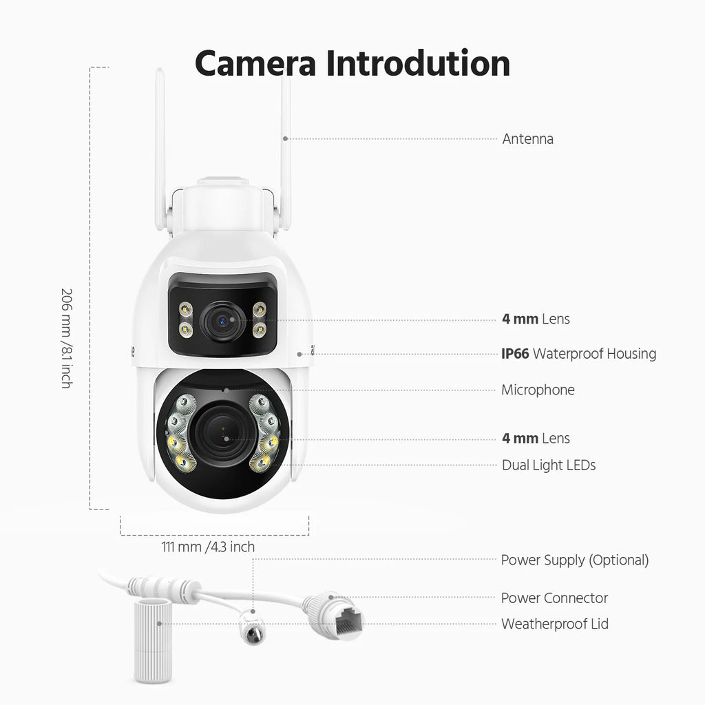 ANNKE 3 Inch PTZ Dual-Lens Security Camera, 5+5MP Dual-View on One Screen, 12X Optical Zoom, AI Human Tracking, Smart Dual-Light Full-Color Night Vision, Two-Way Audio, Siren Alarm, Alexa/Google Home Compatible