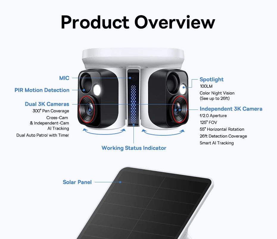 Baseus Security X1 Pro Outdoor Dual Camera Wireless 3K Camera Solar Panel Face Recognition Smart AI Tracking Security Camera