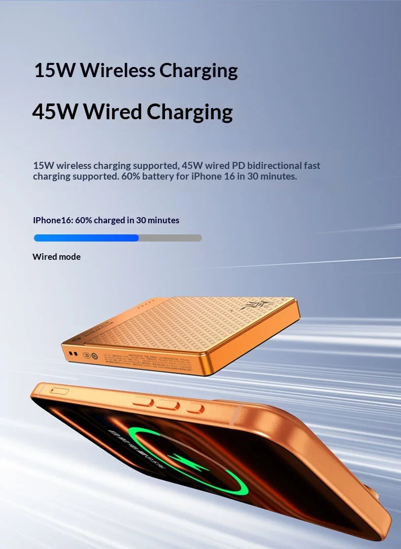 Tidesmit 10000mAh Magnetic Power Bank - 45W Fast Wireless Charger Orange Tidesmit