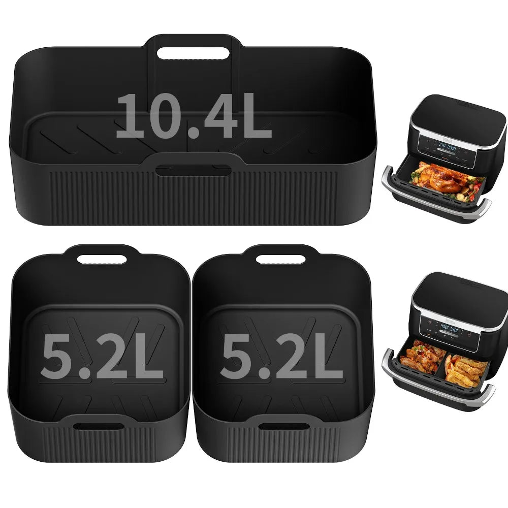 3Pcs Air Fryer Tray Silicone Mold For Ninja Af500 Air Fryer Liner Basket Reusable Oven Baking Tray Non-Stick Pizza Grill Pan