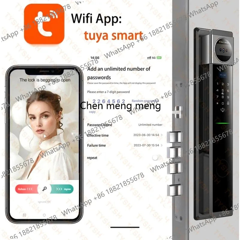 Face Real-time Intercom Smart Door Lock Biometric Electronic Security Camera Intelligent Fingerprint Password Key Unlock