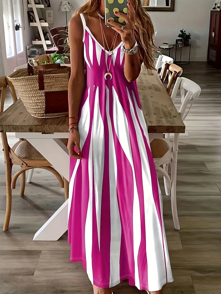 Abstract Print Maxi Dress, Casual Sleeveless Spaghetti Strap Dress, Women's Clothing