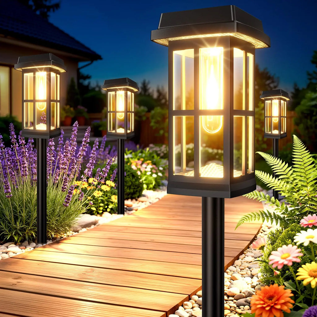 Solar Powered Pathway Lights 8 Pack IP65 Waterproof Auto On Off Outdoor Landscape Lighting Decorative Solar Garden Lamps for Patio Lawn Walkway Driveway Yard