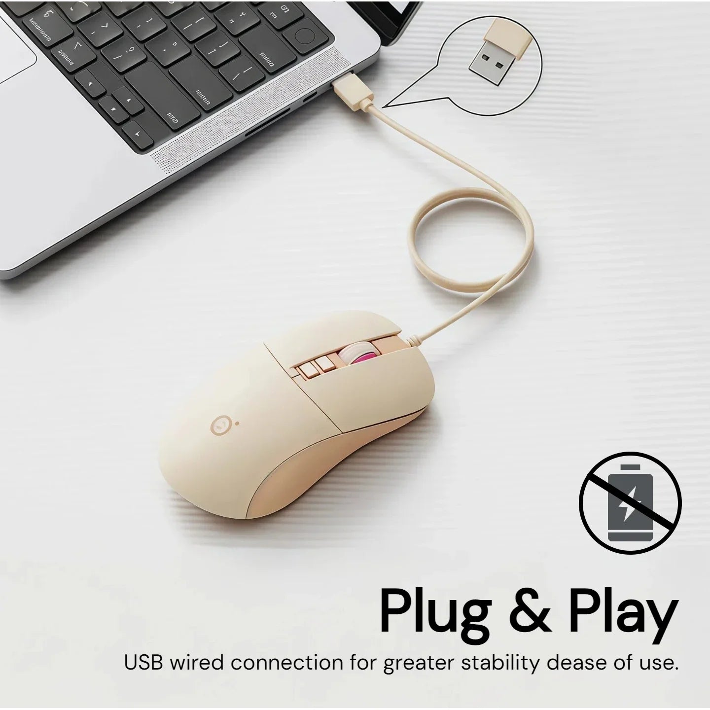 Silent Wired Mouse Aesthetic 2400 DPI Ergonomic USB Optical Computer Mouse for Women Girls Students Office Home Work Laptop PC MacBook Desktop Quiet Click Plug Play Cute Kawaii Mute Mice Sage Green Pink Beige Minimalist Desig