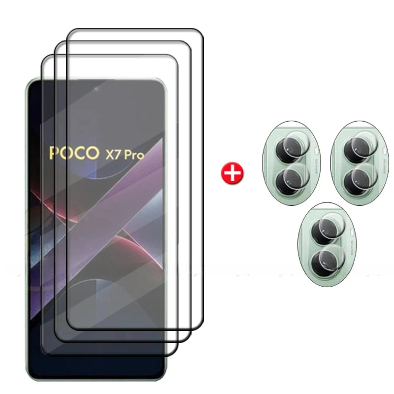 6-in-1Tempered Glass For Xiaomi Poco X7 Pro Lens Glass For Poco X7 Pro Protective Full Screen Protector For Poco X7 Pro AE 3 Glass and 3 Lens For Poco X7 Pro Tidesmit