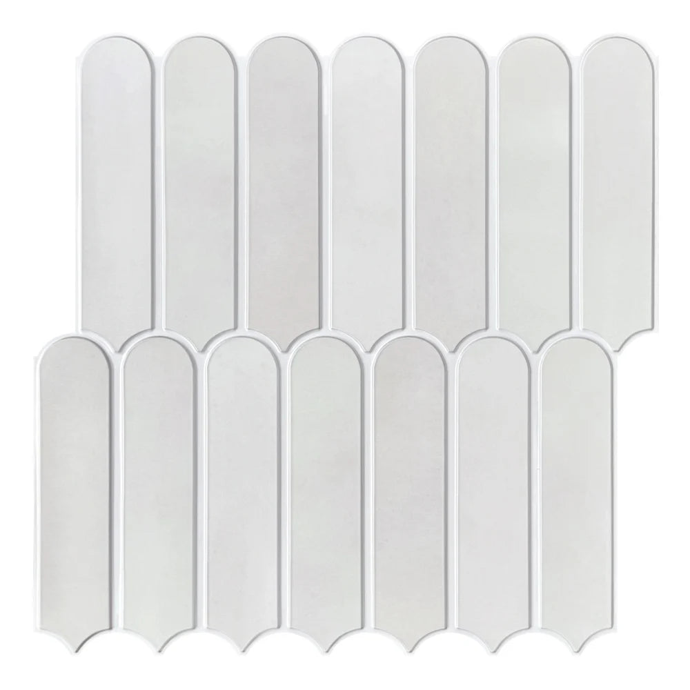Matte fish-scale tile sticker set in light gray, 3D scalloped rectangles
