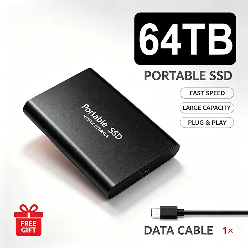 Portable External SSD 4TB High‑Speed Solid State Drive USB3.2 Type‑C Mass Storage Hard Disk 1TB 8TB 16TB for Laptop PC MAC Smart