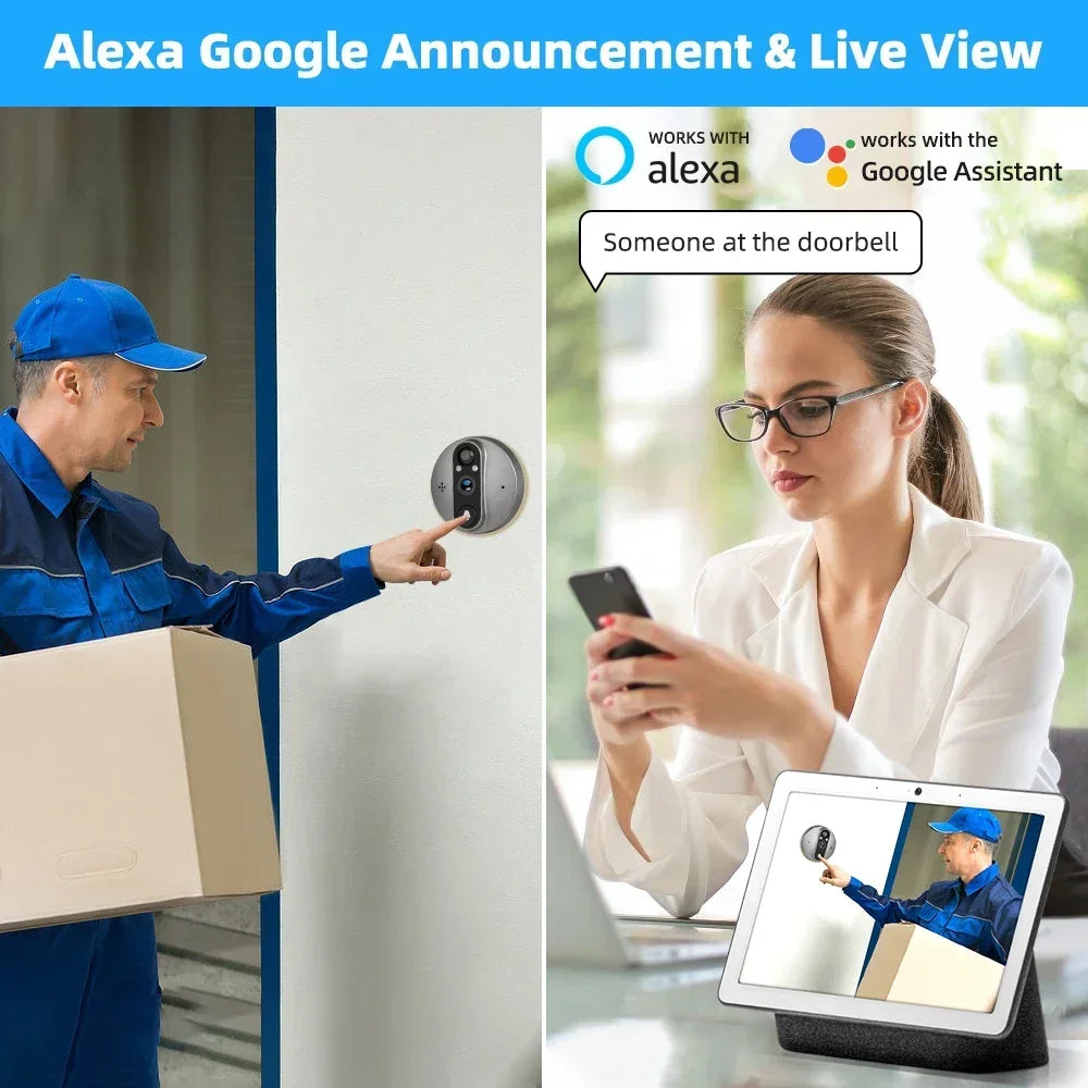 Smart Life Tuya WiFi 5 Inch Doorbell Video Camera with Peephole Eye 10000mAh Battery Mute Recording PIR Alexa & Google Digital